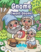 Load image into Gallery viewer, Gnome Sweet Gnome – A Whimsical Coloring Book for All Ages: Step into a magical world where tiny gnomes tend to lush gardens, sip tea under mushrooms, and bring joy with every page you color.
