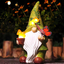 Load image into Gallery viewer, Foreby Garden Gnomes Outdoor Garden Decor-Solar Gnome with LED Lighted Mushroom and Vivid Butterfly Gnomes Decorations for Yard Decor,Gardening Gifts for Women

