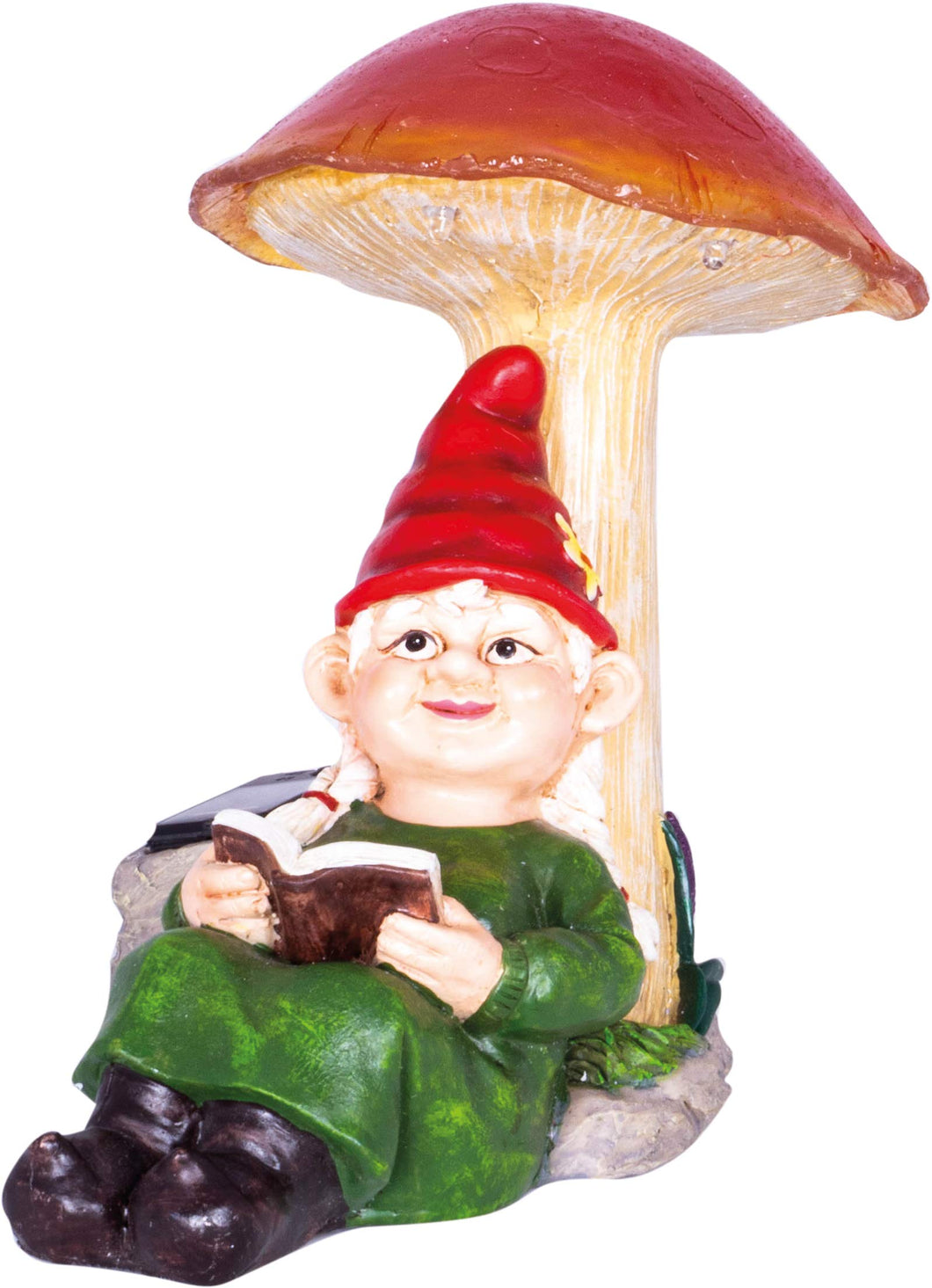 Solar Garden Ornament - Lady Gnome with Red Hat, classic outdoor ornament