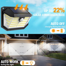 Load image into Gallery viewer, MUEZDUR Outdoor Solar Lights, 230 LED Solar Security Lights Outdoor Garden Light with Motion Sensor, 3 Modes Solar Powered Wall Light for Fence, Front Door, Garage, Shed (2 Pack)

