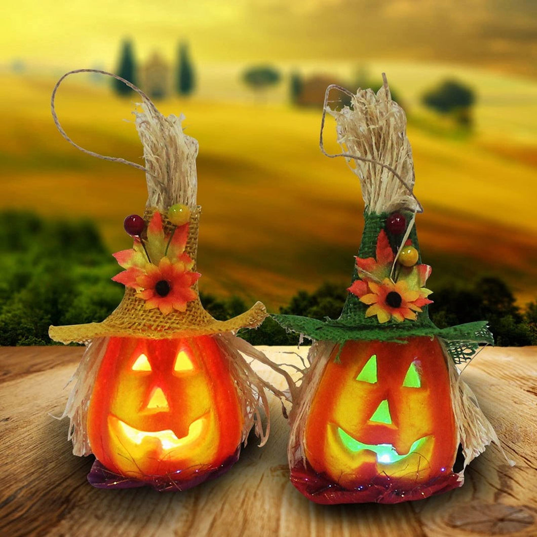 MOMILA 2 pack Led Gnomes Curved Pumpkin Halloween Decor, 8.6'' Lighting Mini Lantern Flame Less Candle, Glowing Swedish Tome Dwarf Home Decor Garden Bar Restaurant