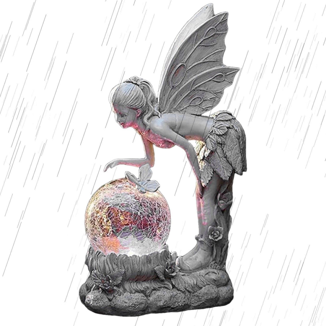 Bexdug Solar Fairy Sculptures | Resin Solar Angel Figurines with Solar Crackle Glass Globe Light | Fairy Solar Garden Lights for Backyard Walkway Pathway Decor