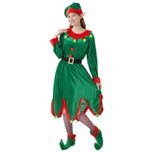 Load image into Gallery viewer, QiaoPkeb 6-piece women&#39;s holiday elf costume velvet dress Christmas carnival role-playing elf hat shoes ear strap socks (L)
