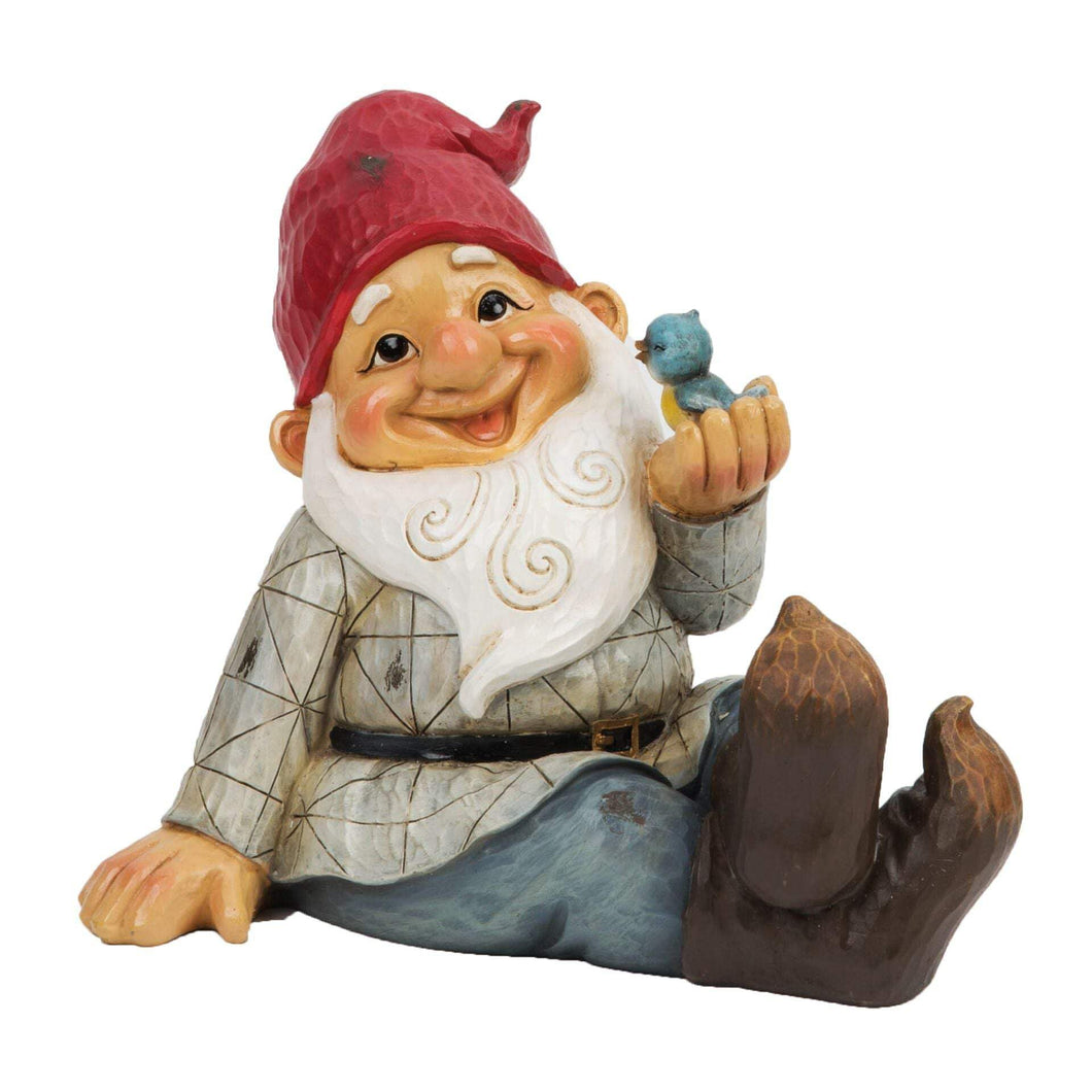 Country Living Garden Gnome with Bird on Hand, Wood, Multicolor, One Size