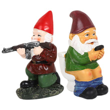 Load image into Gallery viewer, Garden Gnomes Statues, 3.9inch Small Resin Naughty Gnome Holding Gun, Funny Garden Gnome Figurines, Fairy Garden Decorative Ornaments for Home Office Garden Decorations
