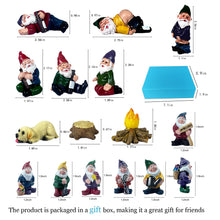 Load image into Gallery viewer, 16pcs Miniature Funny Garden Drunk Gnomes Mini Funny Creative Dwarf Garden Gnome Statues Decoration for Indoor Outdoor Yard Patio Bonsai Potted Plants Landscape Desk Decor (Gift Box Packaging)
