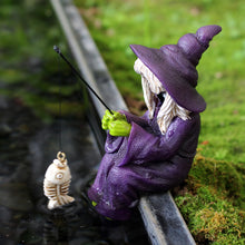 Load image into Gallery viewer, Fairy Garden Fishing Gnome Statues Miniature Witch Figurines Outdoor Landscape Ornaments for Yard Lawn Pond Pool Riverside Decoration
