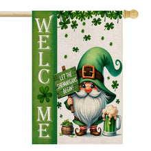 Load image into Gallery viewer, OPULANE St Patricks Day Welcome House Flag 28x40 Inch Double Sided Gnome Lucky Shamrocks Clovers Large Outside Flag for Yard Outdoor Holiday Decoration

