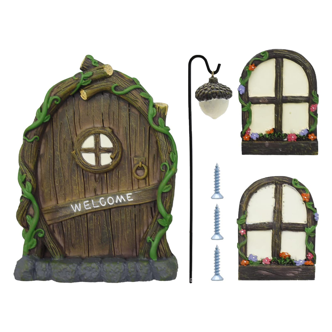 Zreneyfex Fairy Garden Accessories Yard Garden Sculpture Decoration Gnome Home Window and Door with lamp Decoration for Trees