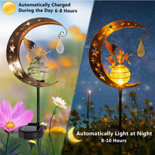 Load image into Gallery viewer, BomKra Solar Garden Ornaments Outdoor Fairy Solar Light Moon Star Crackle Glass Ball Stake Metal Lights Decorative Waterproof Warm White LED for Garden Pathway Lawn Patio Grave (A)
