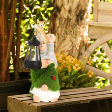 Load image into Gallery viewer, Garden Gnome with Squirrel Outdoor Statue,Flocked Gnome Statue Holding Lantern with Solar Lights,Outdoor Gnomes Decorations for Yard Patio Lawn Porch,Gifts for Mom
