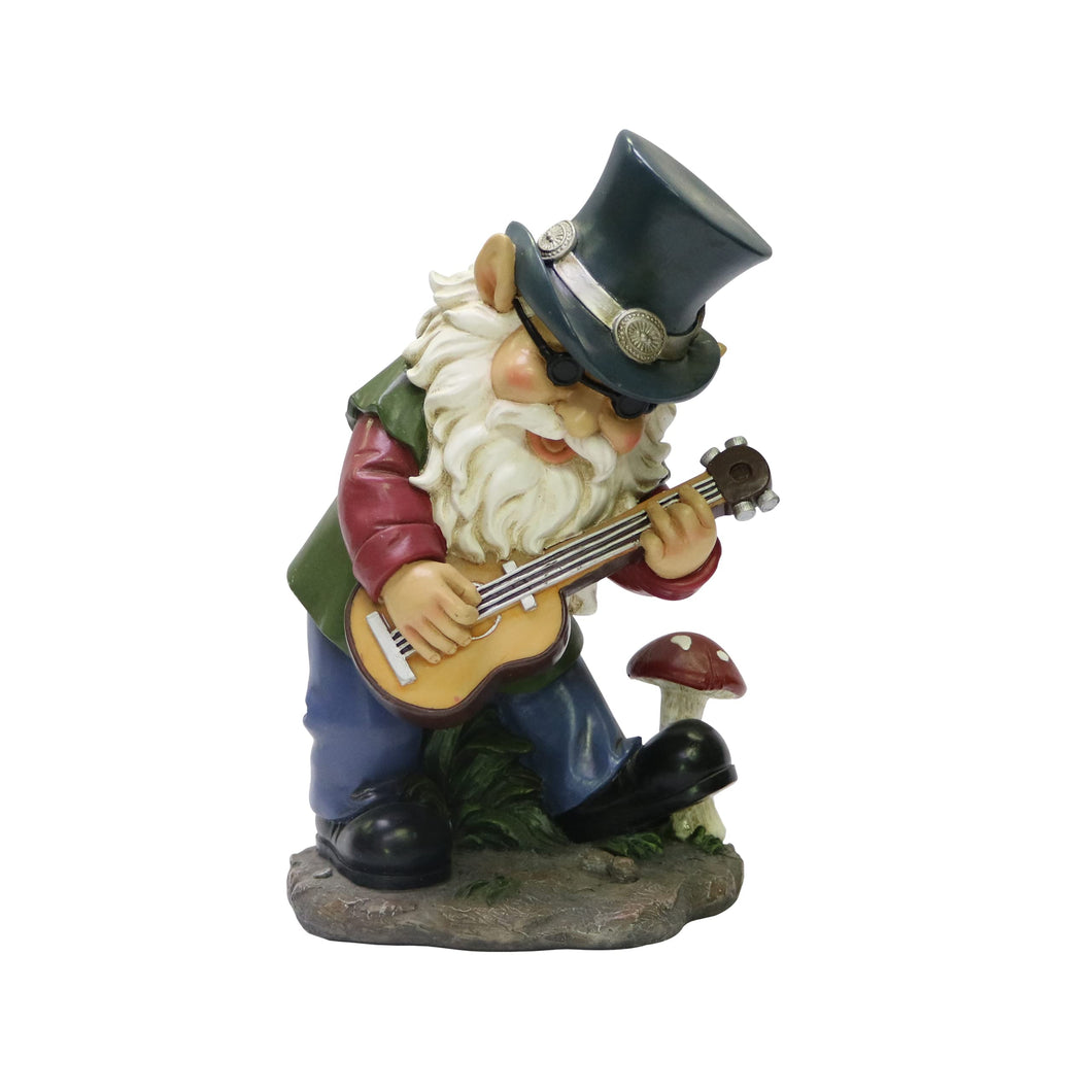Nature's Mark Rock n Roll Gnome in a Band Playing Guitar Resin Statue Figurine Home Garden Decorative Accent Décor (9