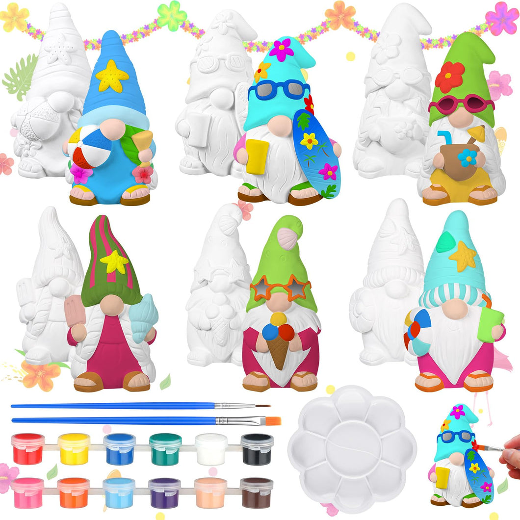 CroBlissful 6 Sets Paint Your Own Ceramic Gnome Statues Ready to Paint Ceramics Paintable Gnome Figurines Unpainted Plaster Arts and Crafts with Brush Palette for Adults