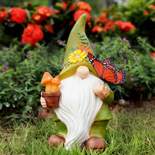 Load image into Gallery viewer, Foreby Garden Gnomes Outdoor Garden Decor-Solar Gnome with LED Lighted Mushroom and Vivid Butterfly Gnomes Decorations for Yard Decor,Gardening Gifts for Women
