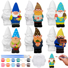 Load image into Gallery viewer, Simgoing 6 Sets Ready to Paint Your Own Garden Gnomes Statues Summer DIY Unfinished Ceramic Gnomes for Painting Figures Plaster Arts and Crafts with Brush Palette for Adults
