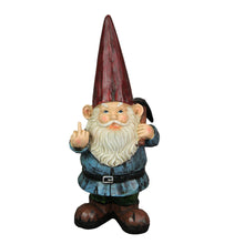 Load image into Gallery viewer, 12 Inch High Angry Garden Gnome Holding Pick Axe Decorative Yard Statue - Rude Hand Gesture Indoor/Outdoor Hand-Painted Grumpy Garden Patio or Porch Decor
