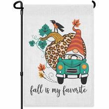 Load image into Gallery viewer, HOSNYE Fall is My Favorite Garden Flag Double Sided Yard Flags Large Leopard Pumpkin, Crow and Gnome on a Turquoise Car Garden Flags for Outside Outdoor Holiday Lawn Banners 12.5 x 18 Inch

