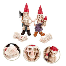 Load image into Gallery viewer, BESPORTBLE Gnome Skull Statue Skeleton Dwarf Ornaments Halloween Gnome Garden Decorative Resin
