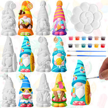Load image into Gallery viewer, Arrowbash 6 Pcs Summer Ceramics to Paint Ready to Paint Your Own Gnome Statues 5.12 Beach Theme Paintable Figurines DIY Unpainted Ceramics Plaster Crafts Kit with Brush Palette Paint
