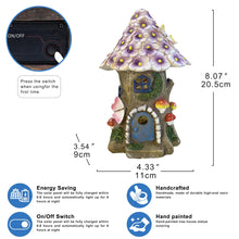 Load image into Gallery viewer, Solar garden decoration for outdoors, fairy mushroom house for outdoor use, made of synthetic resin, IP44 waterproof, 6-12 hours, fairy house garden decoration, with solar lamp, for patio lawn
