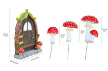 Load image into Gallery viewer, Cliocoo Fairy Door and Mushrooms for Trees, Glow in the Dark Gnome Home Door, Garden Tree Decor Kit with Adorable Mushrooms (Mushroom Fairy Door)
