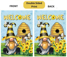 Load image into Gallery viewer, Spring Garden Flag for Outdoor 28x40 inch Double Sided Gnome Greetings with Playful Bees Large Polyester Seasonal Flags for Patio Yard Decor
