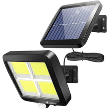Load image into Gallery viewer, Jorft Solar Wall Lights, COB Motion Sensor Outdoor Security Lights 3 Lighting Modes Dimmable Solar Powered Waterproof Lamp with 16.5ft Cable for Outside Garden Garage Shed Walkway Use
