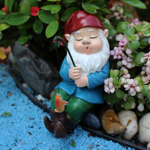 Load image into Gallery viewer, Dreuhuing Fishing Gnome Sitter Statue, Fishing Dwarf Statue, Garden Ornament Outdoor, Gnome Garden Statue, Fishing Resin Figurine Dwarf Sculpture, for Yard Waterfalls Pond Fish Tank Bonsai Decor
