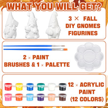 Load image into Gallery viewer, Youyole 3 Pack Ready to Paint Your Own Gnome Statues, 4&quot; Mini Blank Ceramics Unpainted Gnome Figurines Craft DIY Art with Brush Palette Paint for Adults(Fall)
