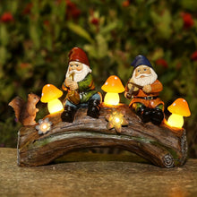 Load image into Gallery viewer, Jy.Cozy Funny Garden Gnome Statue Solar Powered Mushroom Figurine with Squirrel Gnome Durable Resin Outdoor Decoration for Patio Yard Lawn Ornament Housewarming Gift
