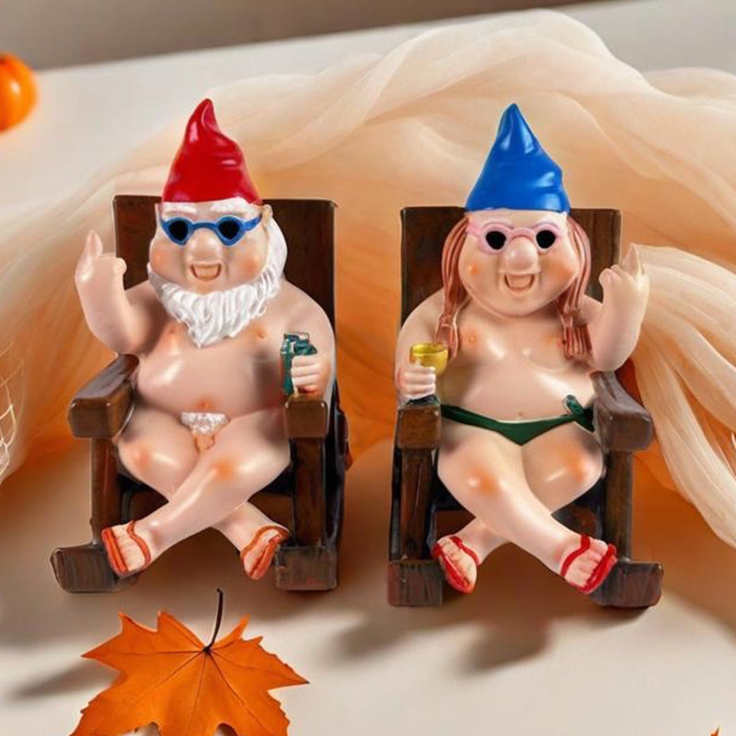 SepApr88 Garden Gnomes, Funny Naughty Naked Gnomes Figurines in Rocking Chair, Outdoor Garden Yard Lawn Statues, Middle Finger Resin Decor for Home Office（2Pcs, Sitting）