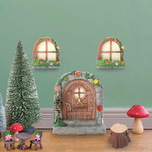 Load image into Gallery viewer, Exasinine 6 Pcs Fairy Door and Windows for Trees Glow in The Dark Fairy Doors Miniature Fairy Garden Accessories for Wall Tree Fairy Garden Outdoor Decor with Tree Stump, 2 Fairy Lanterns
