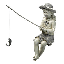 Load image into Gallery viewer, Design Toscano EU9305 Big Catch Fisherwoman Girl Fishing Garden Statue, 28 cm, Polyresin, Two Tone Stone
