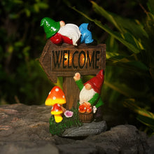 Load image into Gallery viewer, Solar Garden Gnome Statues Outdoor Garden Decor with Welcome Sign, 11.8&#39;&#39; Resin Garden Gnomes Sculptures &amp; Statues for Patio, Balcony, Yard, Lawn Ornament, Housewarming Garden Gift
