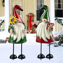Load image into Gallery viewer, HONGLAND Garden Gnome Statue Outdoor Metal Gnome Yard Art 18 Inch Gnome Figurine Decorative Stakes for Holiday Xmas Lawn Patio Yard Garden Decor-2 PCS

