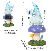 Load image into Gallery viewer, Starryfill Solar Garden Gnome Figurine in Blue Hat Plays with Butterfly on The Mushroom, 9.45inch(H) Resin Gnomes Decor with Solar Led Lights for Home Patio Lawn Backyard Christmas Decorations
