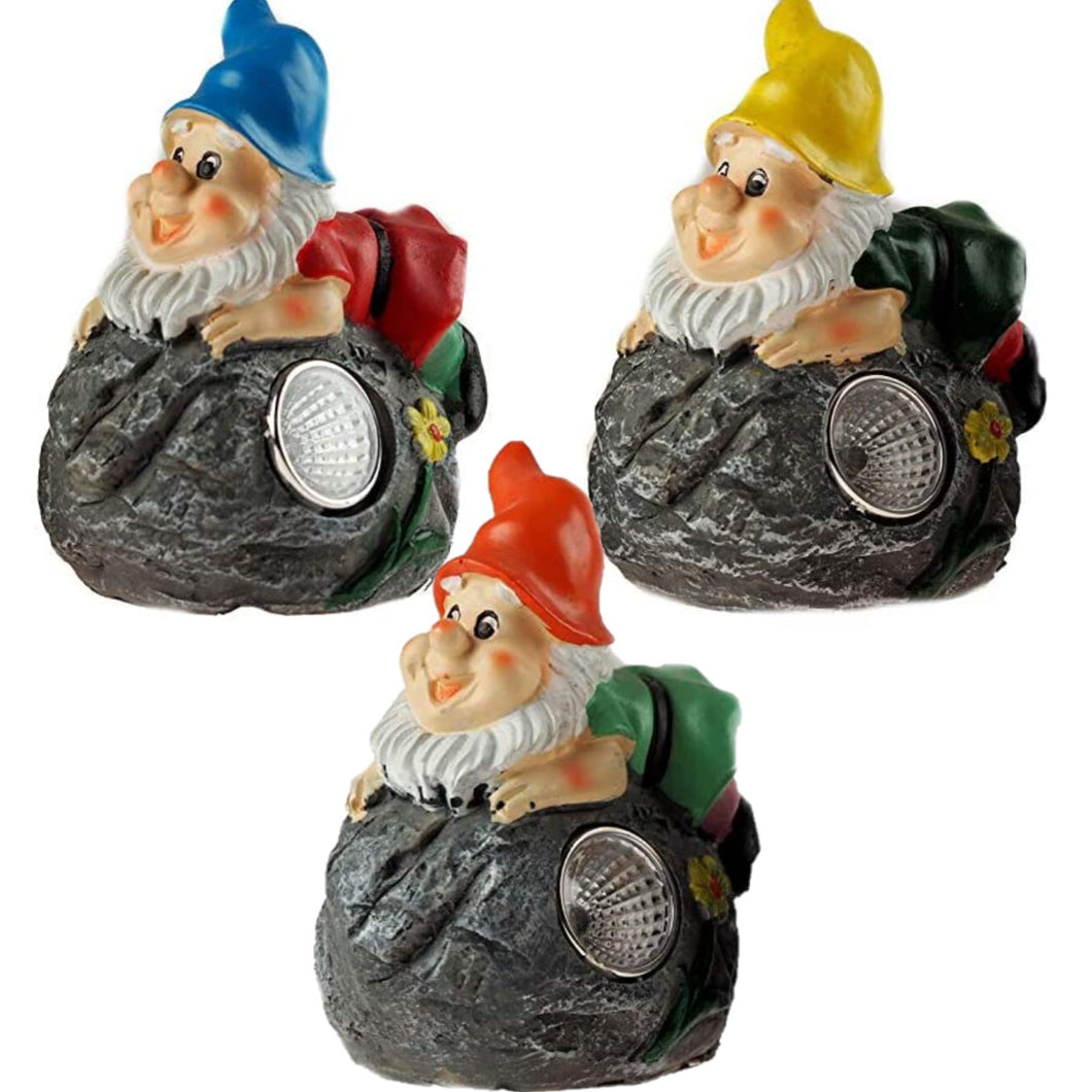 Widdle Gifts Ltd Garden Solar Lights Gnome on a Rock Ornament - Set of 3 1669