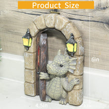 Load image into Gallery viewer, SHOWFEICAT Dragon Garden Ornament Resin Craft Ornament Statue Fairy Door Yard Art Outdoor and Garden Solar Light Luminous Sand Open Door Dragon Wall Statue Outdoors Decor (Open The Door)
