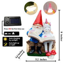 Load image into Gallery viewer, 8&#39;&#39; Gnome And Unicorn Reading Book Staue,Garden Gnomes Outdoor Statues for Garden Decor with Solar Butterfly Light,Birthday Gifts for Grandpa,Gnomes Decorations for Yard Patio Lawn Ornament Decoration
