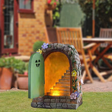 Load image into Gallery viewer, Jauhmui Fairy Garden Door - Glow in the Dark Miniature Tree Trunk, Retro &amp; Mystical Elf Door, Solar Lights Statues, Garden Trees Decoration
