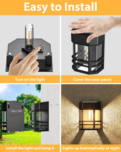 Load image into Gallery viewer, Woolmug 6 Pack Solar Fence Lights Outdoor Garden, Waterproof Retro LED Wall Lights, Auto On/Off Solar Lights Outdoor Garden Fence Lighting for Patio Decking Gate Yard Decoration, Warm White
