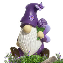 Load image into Gallery viewer, Gnome Garden Decor Statue - Purple Violet Gnome Lawn Ornament, Desktop Cute Gnome Figurine for Patio, Outdoor Yard, Shelf, Desk, Home Decor Accent, Unique Gnome Decorations for Garden, Bedroom
