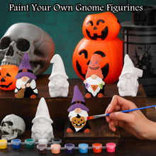 Load image into Gallery viewer, CroBlissful 6 Sets Paint Your Own Ceramic Gnome Statues Ready to Paint Ceramics Paintable Gnome Figurines Unpainted Plaster Arts and Crafts with Brush Palette Paint for Adults (Halloween)
