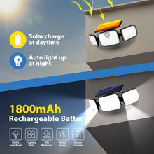 Load image into Gallery viewer, Peasur Solar Security Lights Outdoor Motion Sensor, 3 Modes Solar Powered Flood Light with Remote Control 3 Adjustable Heads, IP65 Waterproof Wall Mount Wireless for Yard Garage Patio Porch
