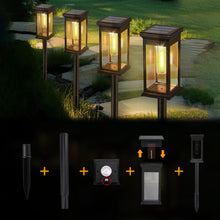 Load image into Gallery viewer, Hqynss Solar Lights Outdoor, 4 Pack Solar Garden Lights Tungsten Glow,IP65 Waterproof, Auto On/Off Lighting for Garden, Patio, Path, Lawn
