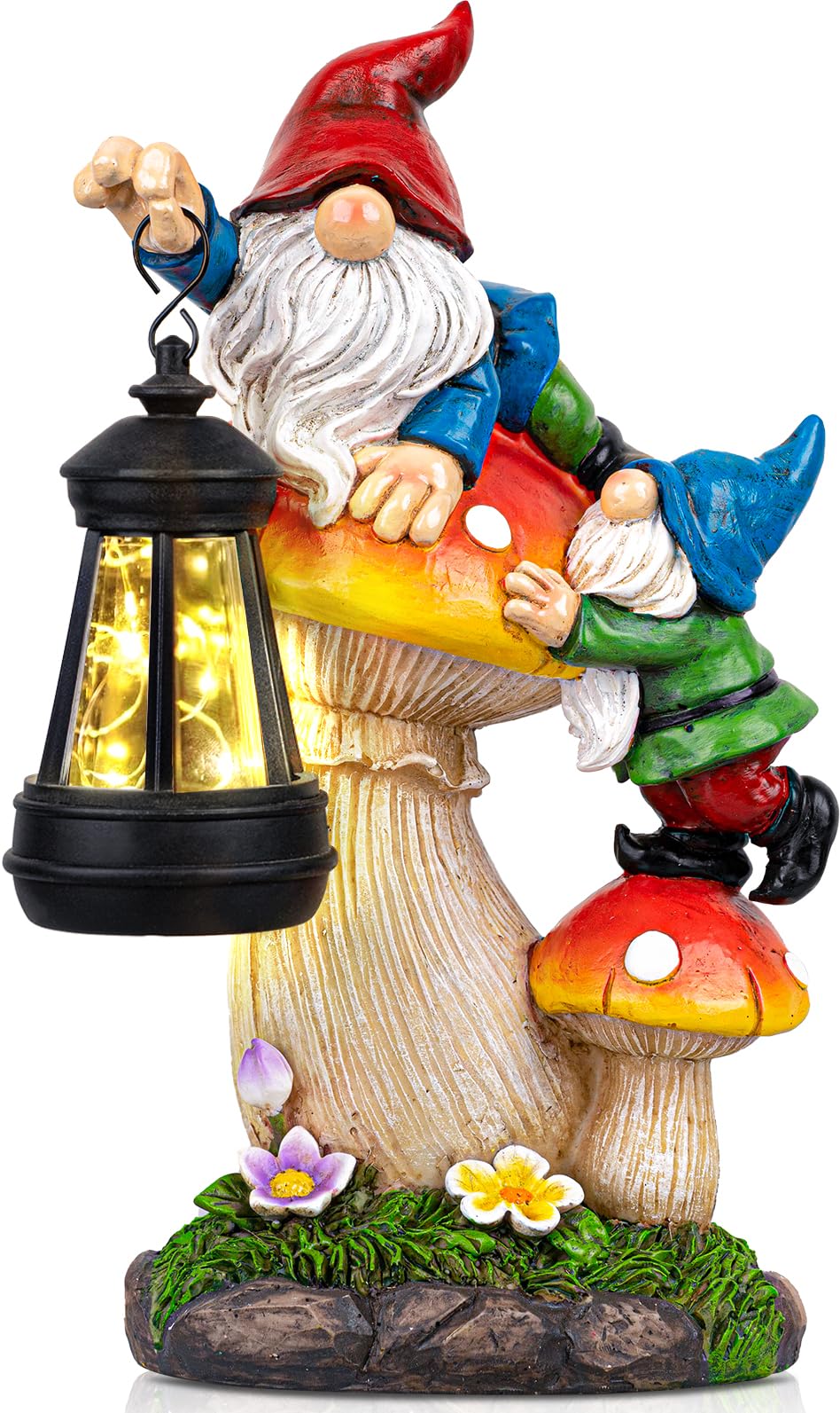 C&Y&G&X Solar Garden Gnome, Mushroom Design with Bright Solar Lantern,Cute Gnome Garden Decor