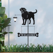 Load image into Gallery viewer, Taylor &amp; Brown Solar Labrador Silhouette Dog Breed Welcome Stakes Sign with a Lantern Light Outdoor Decorative Garden Stakes for Yard, Lawn, Patio, Pathway
