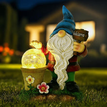 Load image into Gallery viewer, DiliComing Solar Garden Gnomes Outdoor Statues - Cute Gnome Statue with Welcome for Yard Patio Porch Lawn, Resin Gnome Figurine with Solar Light for Thanksgiving and Christmas
