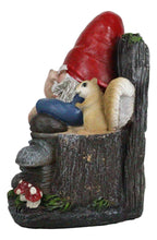 Load image into Gallery viewer, Ebros Gift Rude Mean Garden Greeter Go Away! Mr Gnome Dwarf with Squirrel On Tree Logs Chair Flipping The Bird Middle Finger Figurine As Whimsical Decor Magical Fantasy Gnomes
