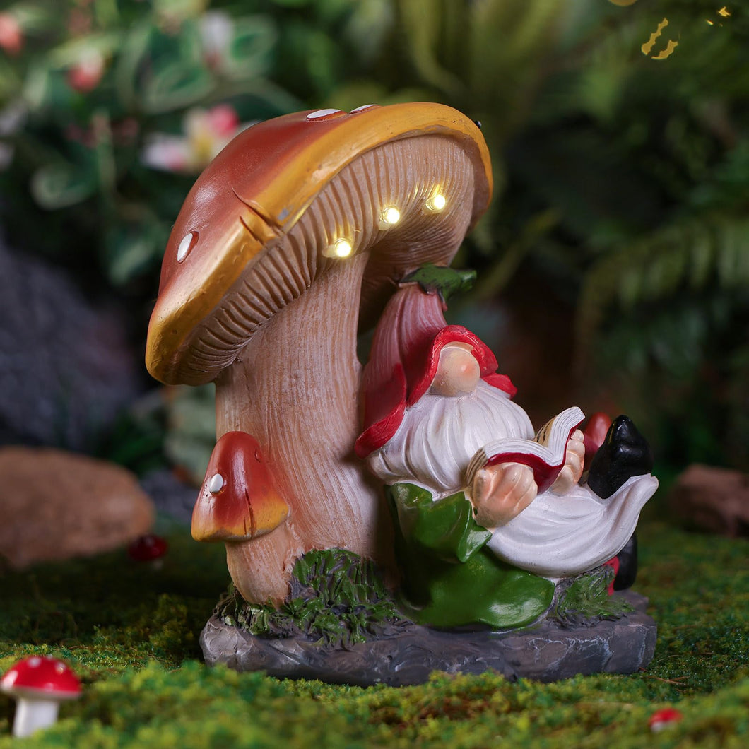 EKQ Garden Gnomes Statues Outdoor Decor Outside Yard Art Mushroom Solar Light Funny Gnome Figurine for Yard Patio Gifts for Mom Women (Multicolor)